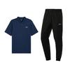 Li-Ning Casual Breathable Versatile Polo Shirt Short Sleeve Top Comfortable Long Pants Sports Suit Men suit Guangdong-Blue Black U803-3+T415-1