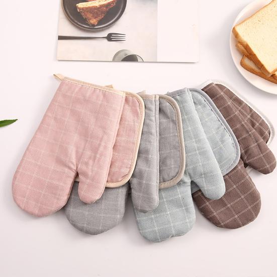 Thick Heat Resistant Oven Gloves with Pot Holder Non-Slip Cotton Mitts for Microwave Baking Grilling Kitchen Gloves