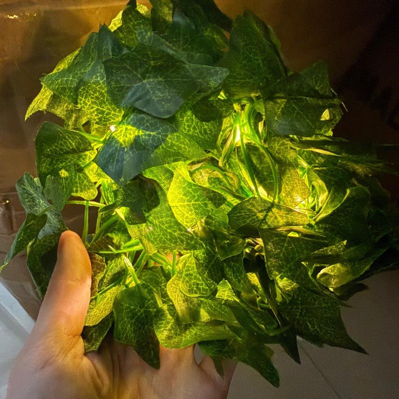 Green Leaf Vine LED String Lights - Battery-Powered LED Copper Wire Lights with Twinkling Effect, Warm White, Suitaeddings, Christmas, Home Decor 20-Light Green Leaf Vine LED