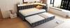Upholstered sofa bed 90x200cm, LED lighting and storage compartments at head and foot end, equipped with USB and Type-C ports. Velvet fabric dark grey