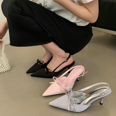 Un Mot Avec Sac Avant Rose Et Arrière Vide Sandales Stiletto Femmes Nœud Talons Hauts Tempérament Socialite Chaussures Simples Pointues
