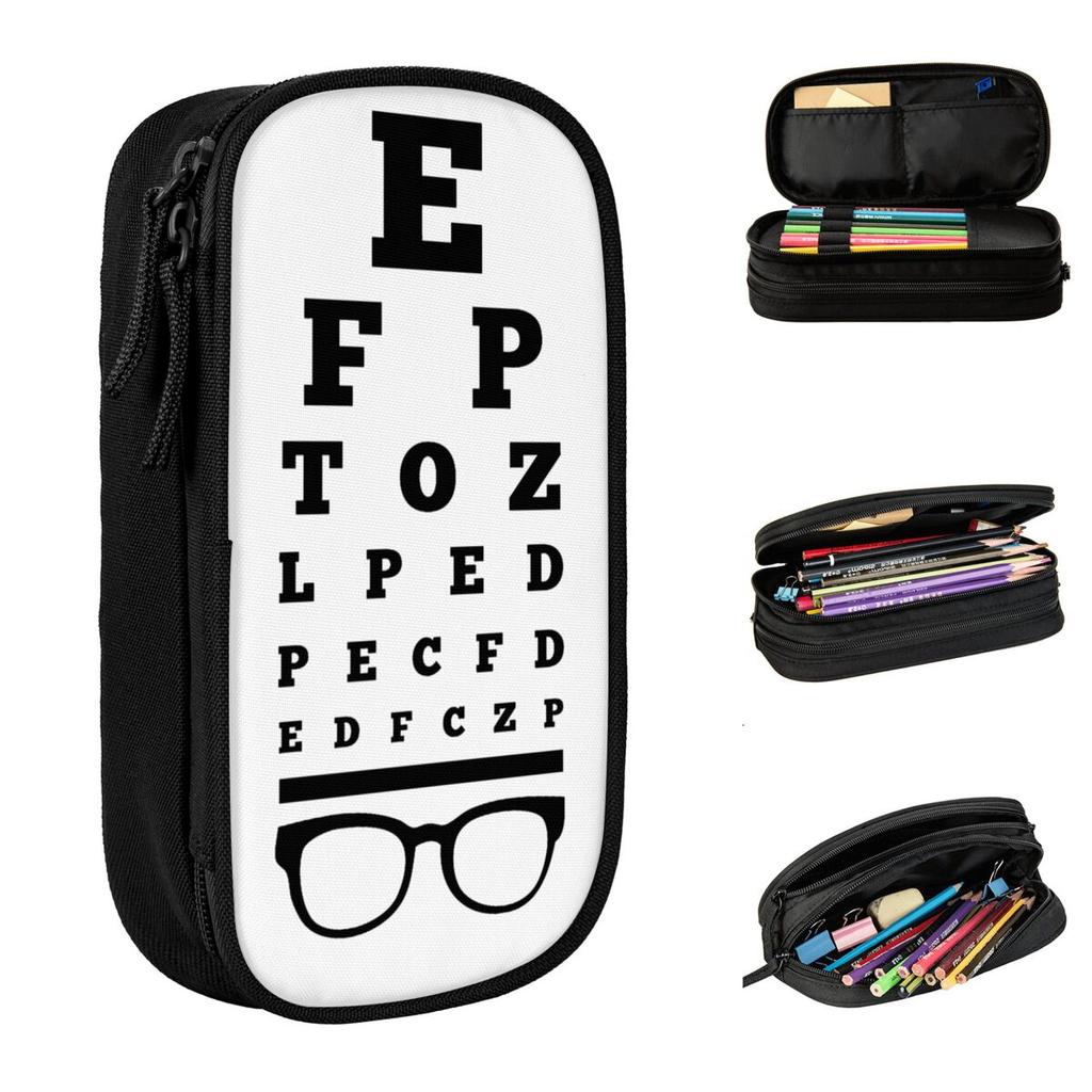 Eye Exam Chart Optometrist Pencil Case Pen Holder Bags Student Big Capacity Office Zipper Pencilcases