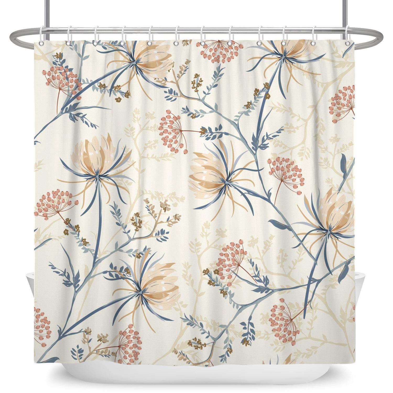 

Retro Large Flower Shower Curtain Watercolor Plant Flower Pattern Waterproof Partition Curtain Polyester Thickened Bathroom W60H190(CM)-1 Pcs