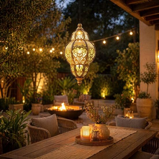Solar Hanging Lights, Moroccan Style Waterproof Outdoor Lanterns, Solar Powered Garden Lighting for Yard Patio Decor
