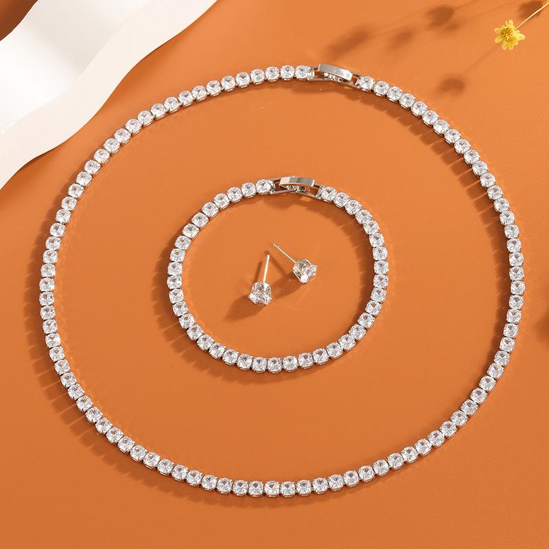 Middle East Simple Big-name Noble Zircon Jewelry Set Necklace Earrings Bracelet Bridal Temperament Set Accessories