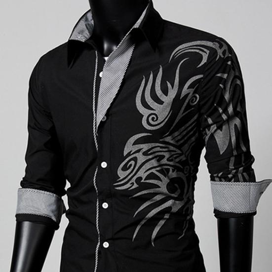 Single-breasted Chinese Style Shirt Turn-down Collar Long Sleeve Men Autumn Top for Daily Wear