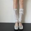 Womens Girls See Through Ruched Mesh Loose Leg Warmer Cute Ribbon Bowknot Lightweight Leg Cover Footless Lace Socks