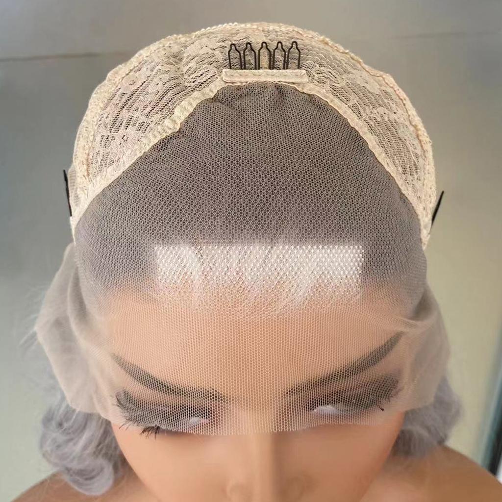 AIMEYA Light Grey Lace Front Wig White Highlights for Women Girls Long Body Wave Heat Resistant Synthetic Lace Wigs Daily Use