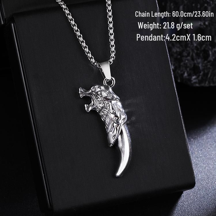 Herren Retro Wolfszahn Anhänger Halskette - Edelstahl Hip Hop Pullover Kette