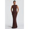 Herbst Neue Mode Unifarbener Rundhalsausschnitt Ärmelloses Bandkleid Sexy Rückenfreies Schlankes Faltenkleid Rock