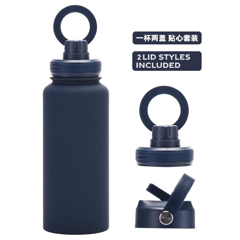 Large Capacity 1L Straw Thermos Cup, Mobile Phone Magnetic Suction Bracket, Water Cup, One Cup With Two Lids, Outdoor Sports Kettle.