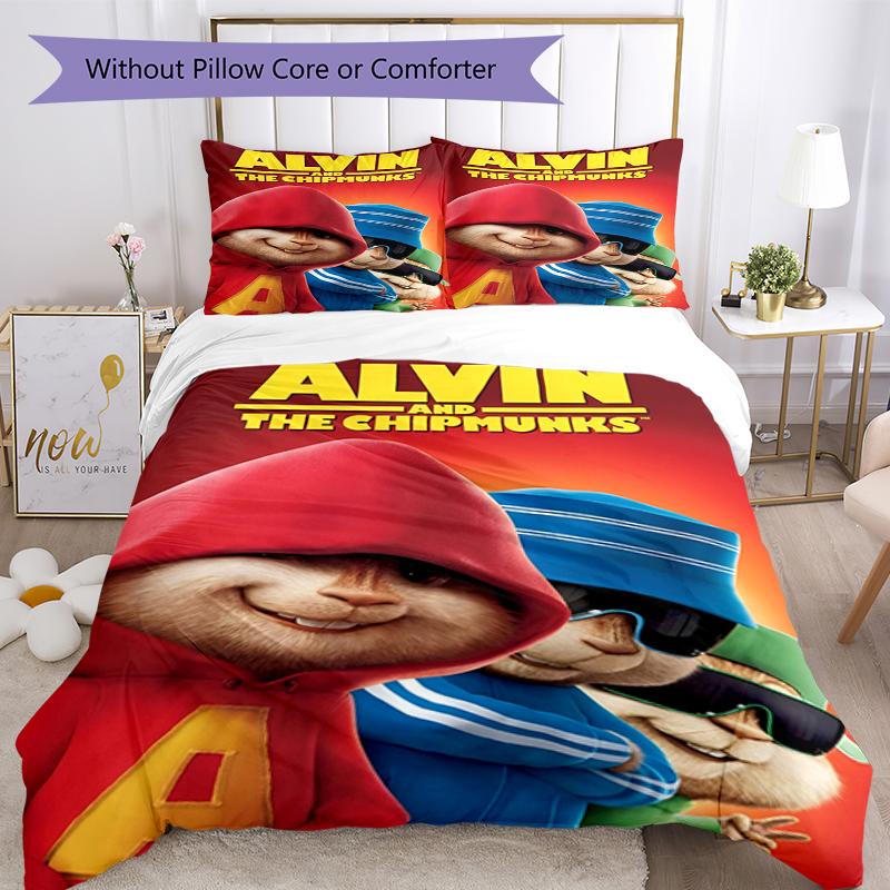 3-teiliges Alvin und die Chipmunks Bettwäsche-Set Bettbezug Verschluss Enthält 1 Bettbezug & 2 Kissenbezüge, Weich und Bequem für Alle Jahreszeiten.