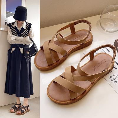 Damen Sandalen 2024 Sommer Neue Mode Rom Schuhe Casual Cross Stretch Flache Weiche Sohle Plateauschuhe Weibliche Alias Mujer
