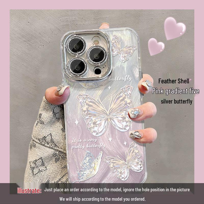 Gradient Blue Butterfly iPhone 13 Pro Lens Film & Women's Case for iPhone 12-X, 15, & 16