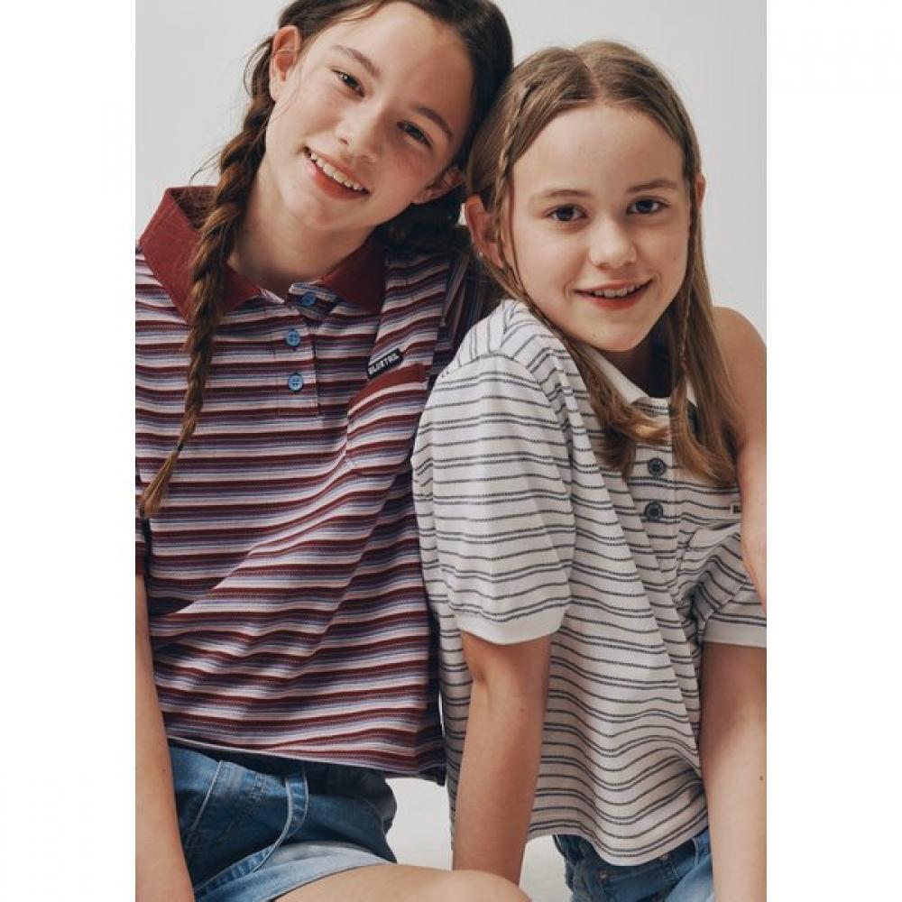 BlueTail STripe Collar Wine Crop ShorT Sleeve T shirT azb2Ts05wn