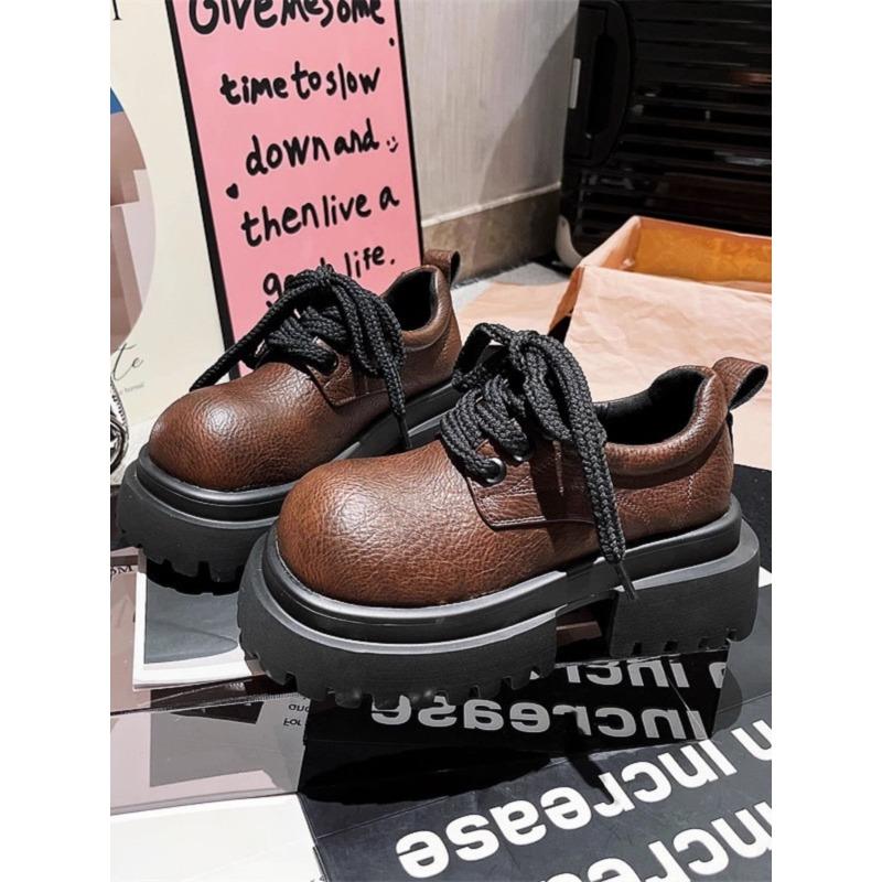 Soft Leather Big Head Derby Small Leather Shoes Women's Autumn New Platform Versatile Casual Retro Trendy Cool Mickey Single Shoes