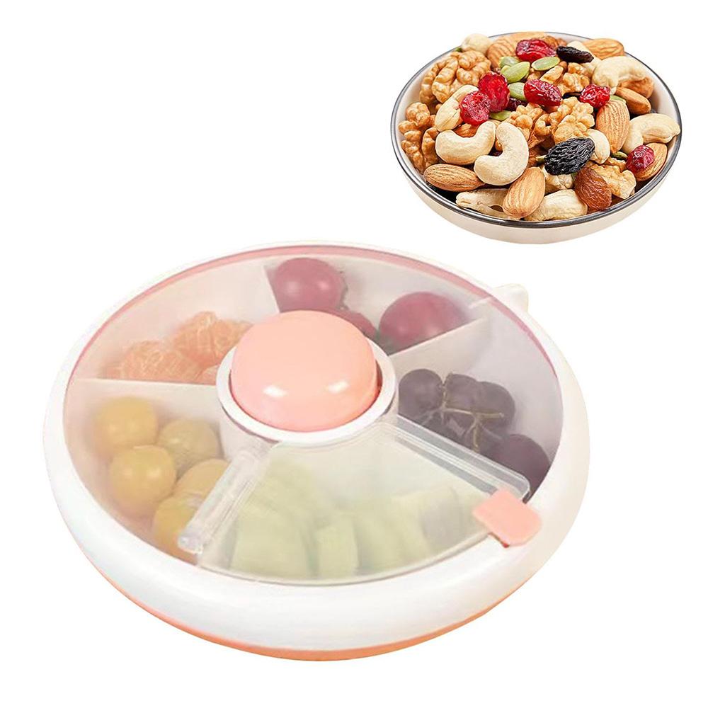 Rotating Snackle Storage Box Container 5 Grid Divided Rotating Serving Tray with Lid for Picnics,Camping A