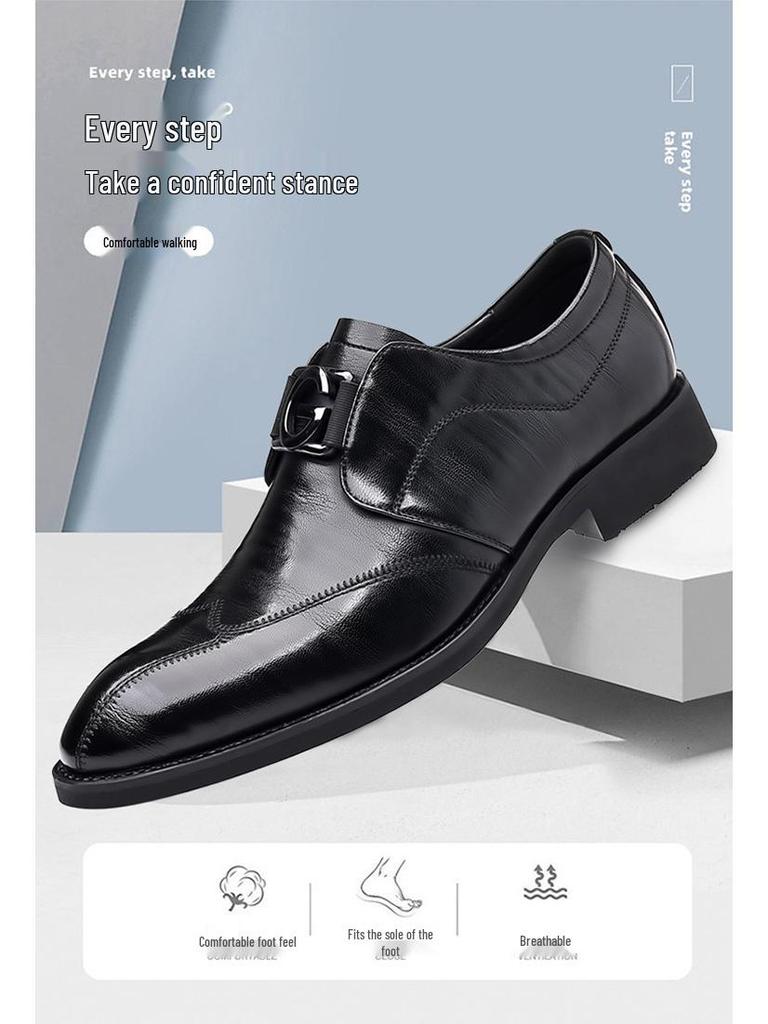 2025 Spring Men's Versatile Leather Slip-ons: Trendy Business & Casual Shoes
