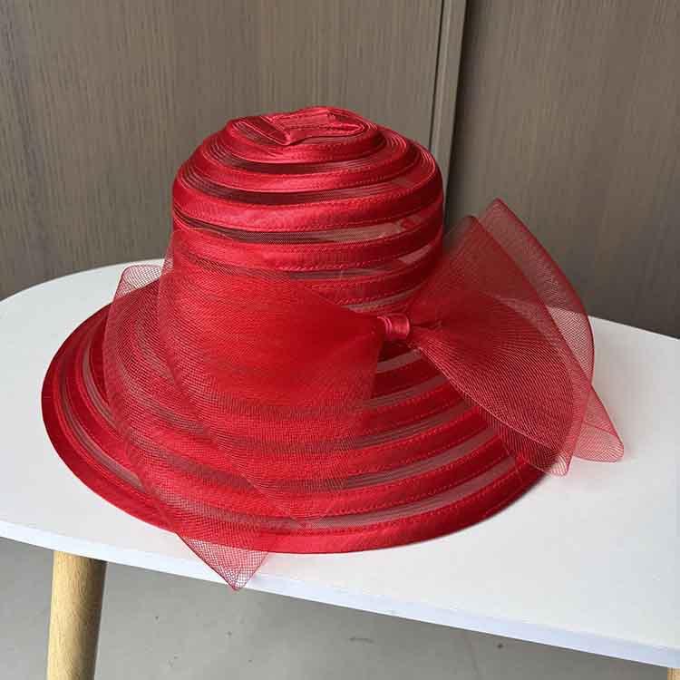 Korean Fashion Crystal Mesh Top Hat with Elegant Bow Women's Summer Beach Sun Protection Bow Sun Hat