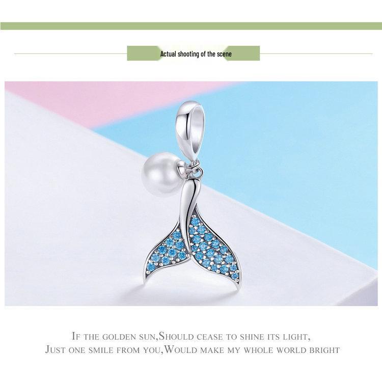 Handmade S925 Sterling Silver Pearl Mermaid Tail Pendant Necklace for Women