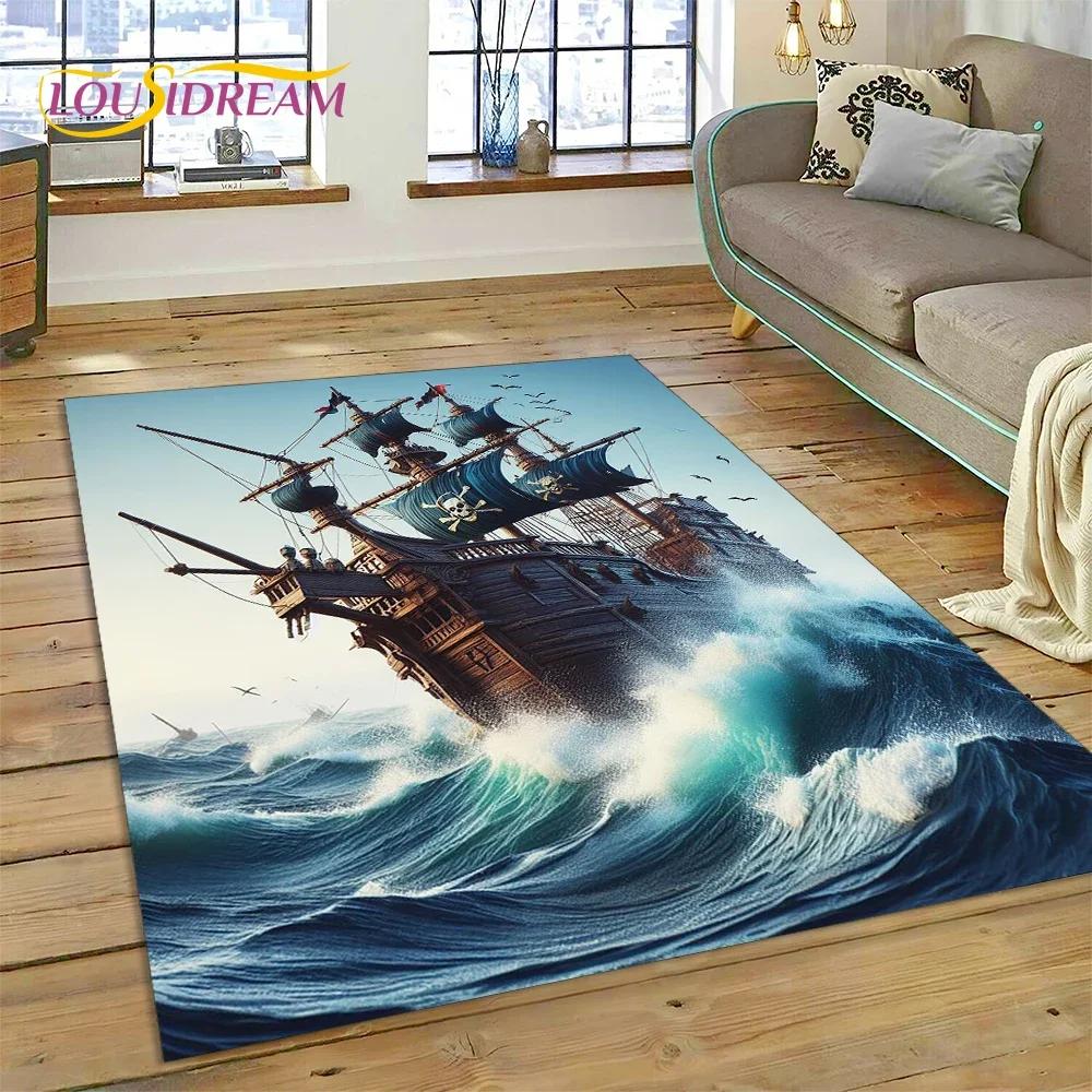 Ancient Pirate Ship Boat,Barque,Sailboa Carpet Rug for Bedroom Living Room Home Sofa Decoration,Child Game Large Decor Floor Mat