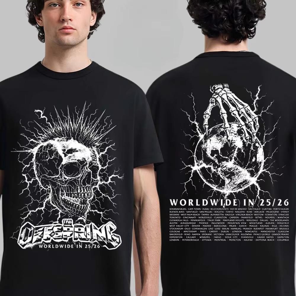 The Offspring Burning Bridge Skull Print Tee Classic Punk Rock Band Streetwear Casual Unisex Top For Fans