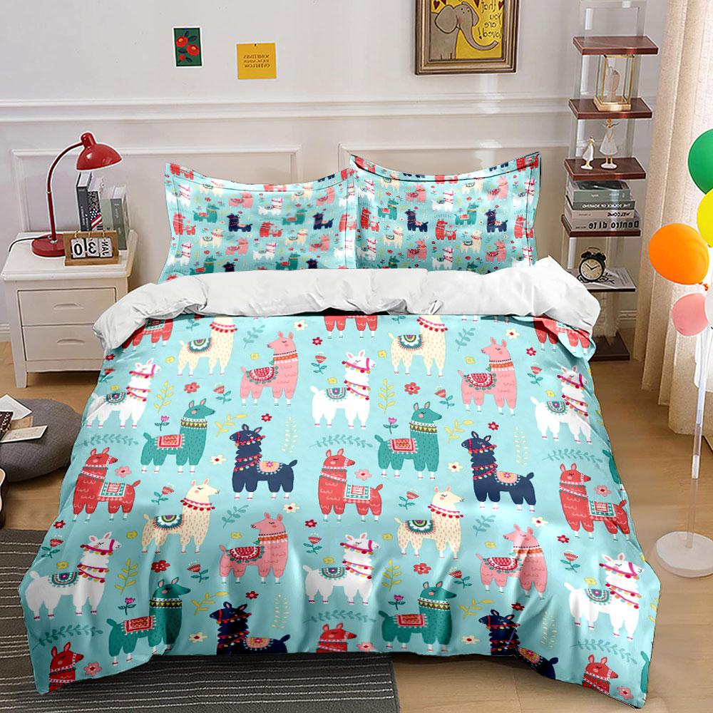 Colorful Llama Pattern Bedding Set Bedding Duvet Cover Set Duvet Cover Pillowcases (1 * Duvet Cover 2 * Pillowcases, without duvet insert)