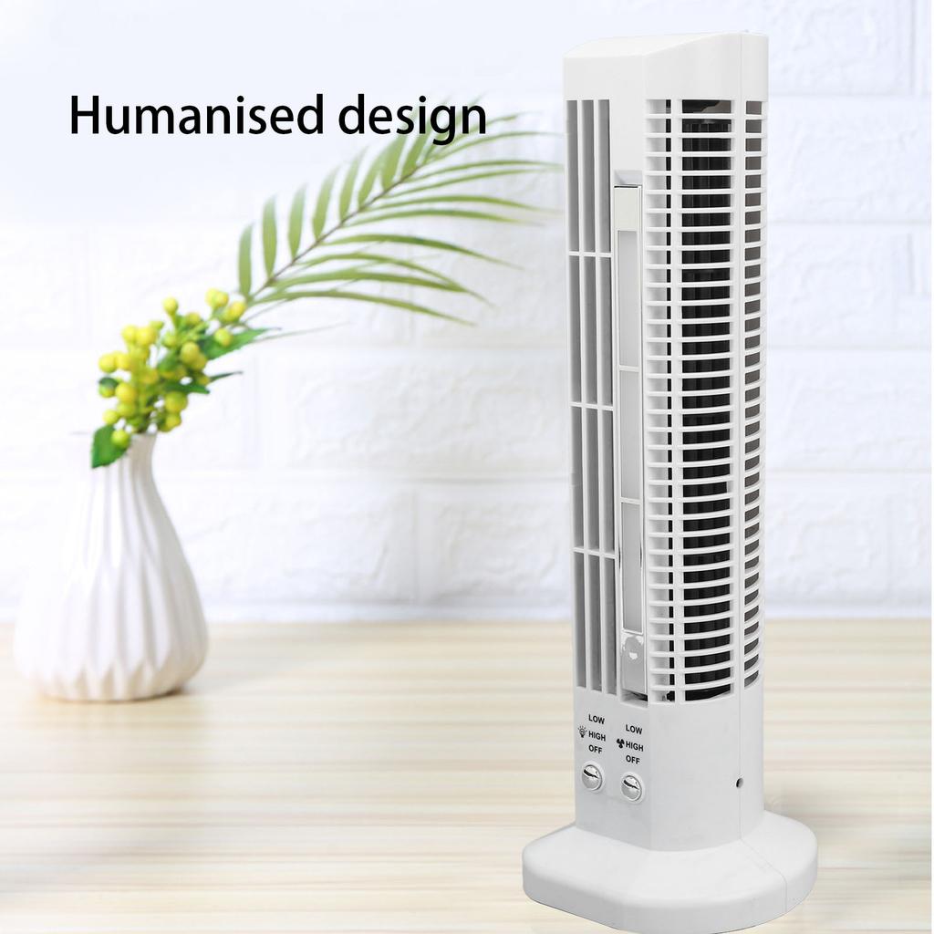Tower Fan with LED Desk Lamp White Compact Portable Safe Bladeless 2 Speed Desktop Wind Tower Fan for Office Dormitory