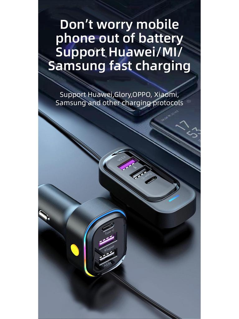 Přeshraniční 66W Super Rychlá USB Nabíječka do Auta s Víceotvorovým Zacvakávacím Designem pro Zadní Sedadlo