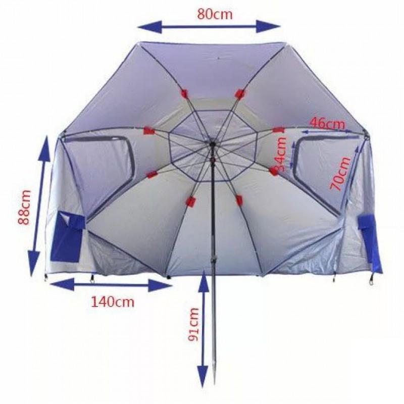2.4m Oxford Fabric Beach Umbrella With Window Fishing Sun Protection UPF40 Manual Open 8-Rib Iron Frame