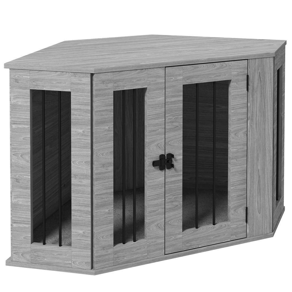 Dog Crate Furniture Side Table, with Cushion, 104 x 55 x 63cm - Grey