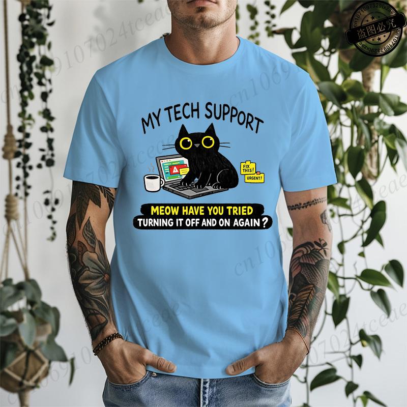 My Tech Support Is A Cat TShirts Funny Cat T Shirt IT Humor Tee Programmer Gift Work From Home Shirt Geek Cat Tee TShirts