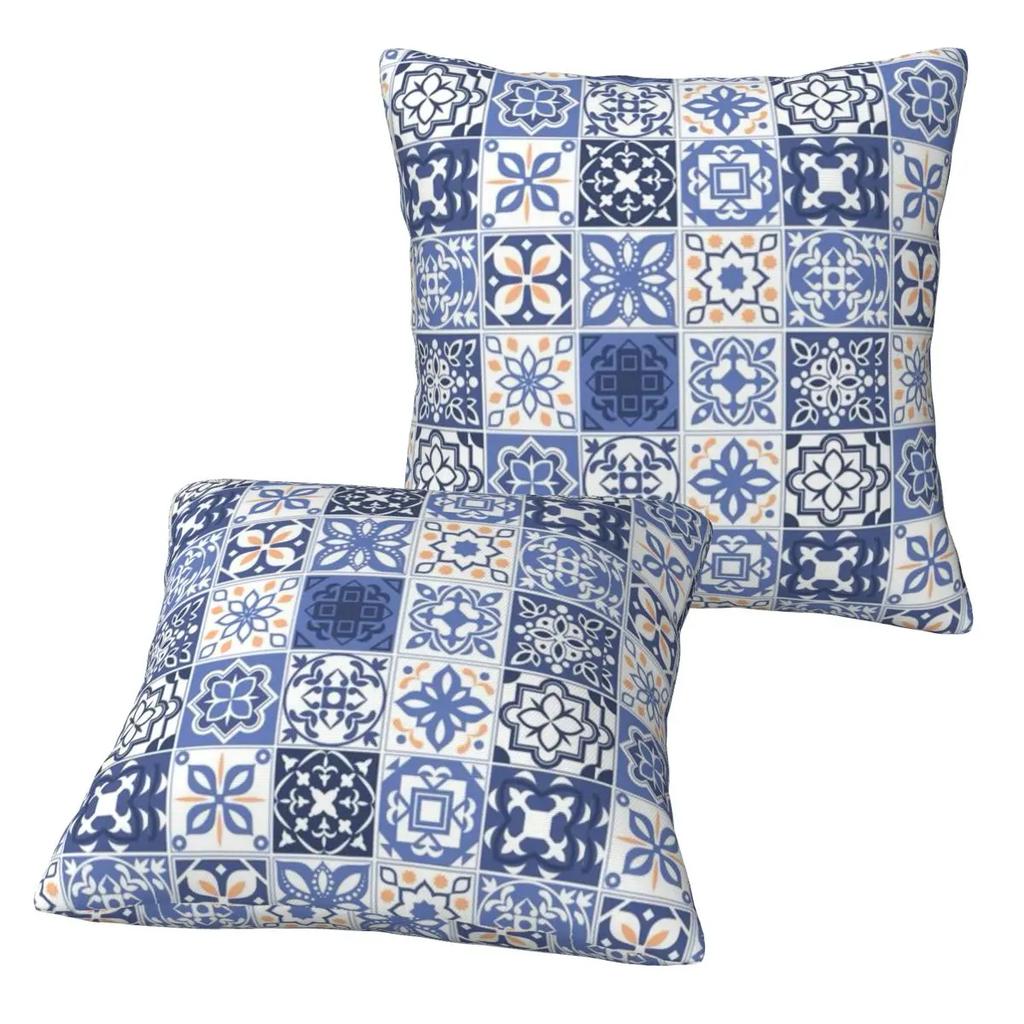 Piastrella Portoghese Blu Portogallo Azulejo Fiore 2 Pezzi Federa Quadrata Copricuscino Cuscino Cuscino da Divano Per Casa Camera da Letto