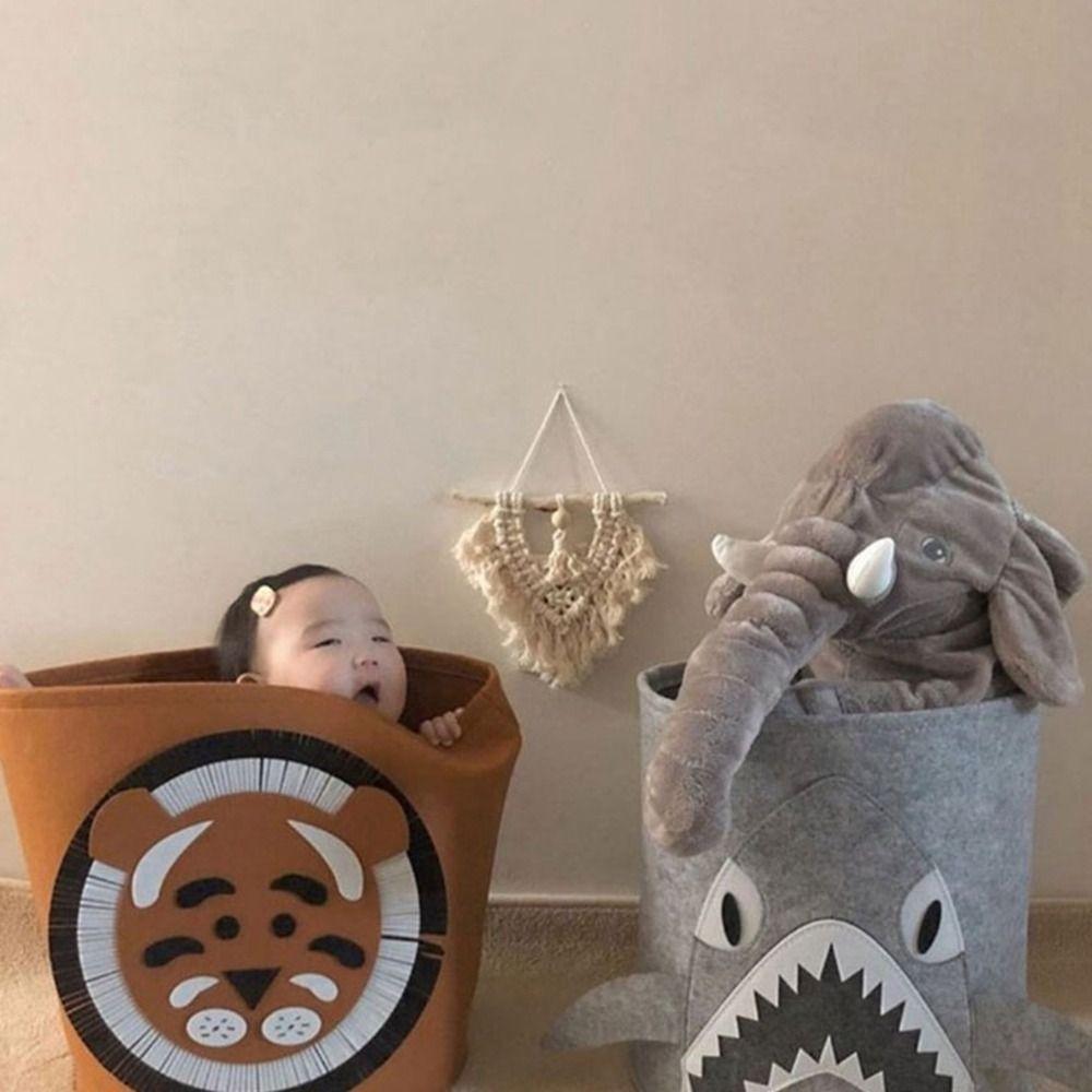 Felt Laundry Basket Elephant Pattern Laundry Hamper Kwaii Animal Storage Basket Cabinet