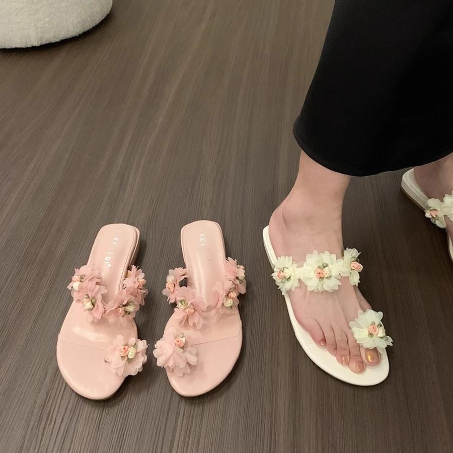 New Chinese style cool slippers fairy shoes outer wear 2025 summer with skirt flower temperament set toe sandals