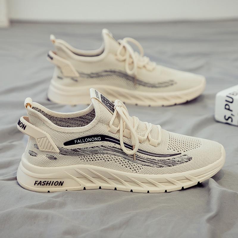 

2025 новые осенние дышащие тонкие повседневные универсальные спортивные сетчатые кроссовки для бега с летающей тканой сеткой и модной обувью 44 бежевый