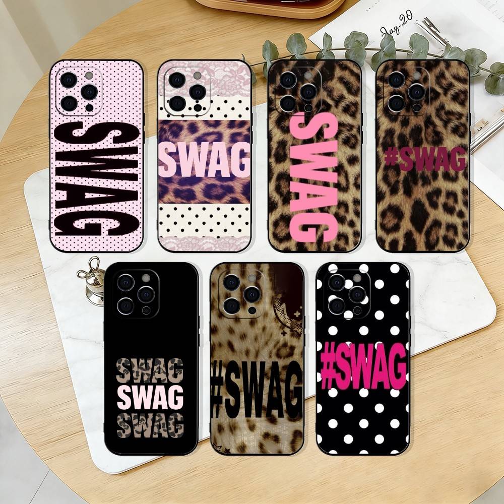 l-Leopard Print s-SWAG Phone Case For iPhone 17,16,15,14,13,12,11 Plus,Pro Max,XS,Soft Silicone Black Cover