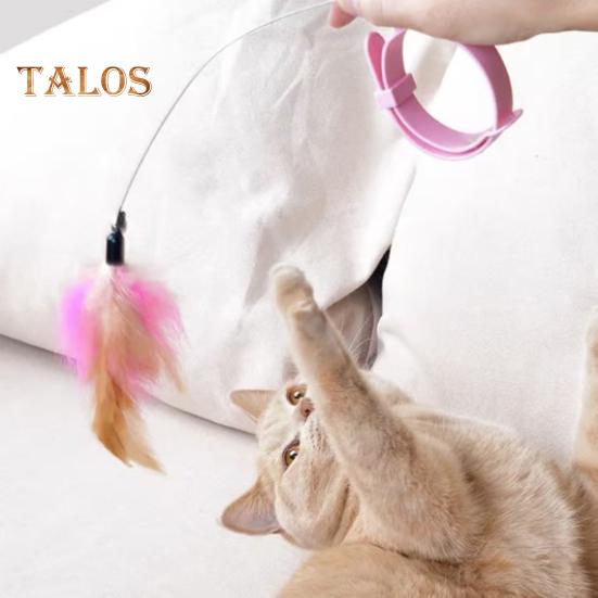 Interaktives Katzenhalsband-Spielzeug, Neckstab mit bunten Naturfedern und Glöckchen, verstellbares Design, selbstspielendes Spielzeug, Neckstab für Haustiere