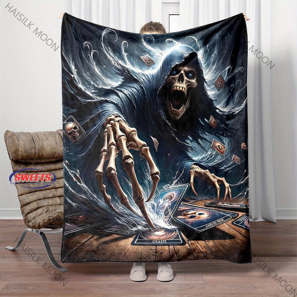 3D Diablo Horror Thriller Themed Reaper Print Blanket, Home Sofa Chairs Bed Office Travel Camping Blanket Gift for Male Friends