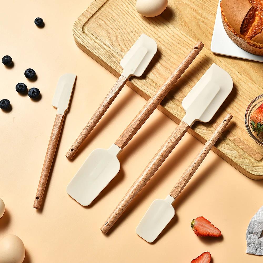 

5Pcs/Set White Silicone Cream Spatula Non-stick Pastry Blenders Wood Handle Chocolate Butter Baking Scraper Kitchen Cake Mixer белый