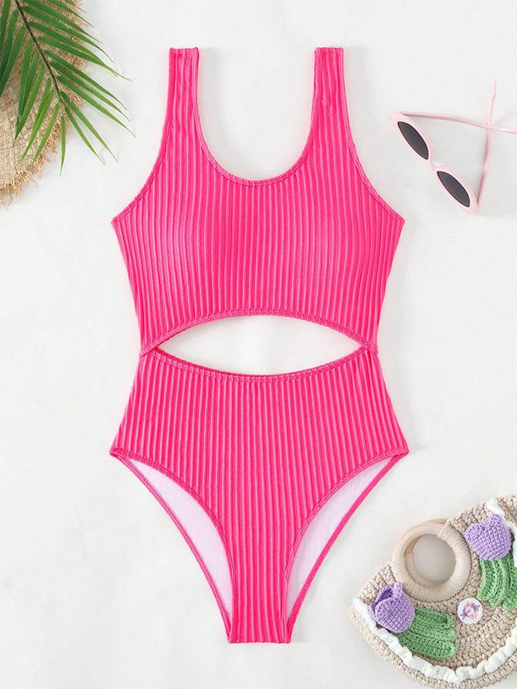 TS JYL-BK148 Cropped Stripe Swimsuit, Alluring Slim Fit Swimwear For Ladies L