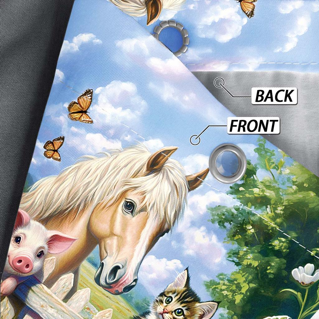 1PC Farm animals pattern printed shower curtain, rural life themed, waterproof, with 12 hooks, bathroom showers, home use