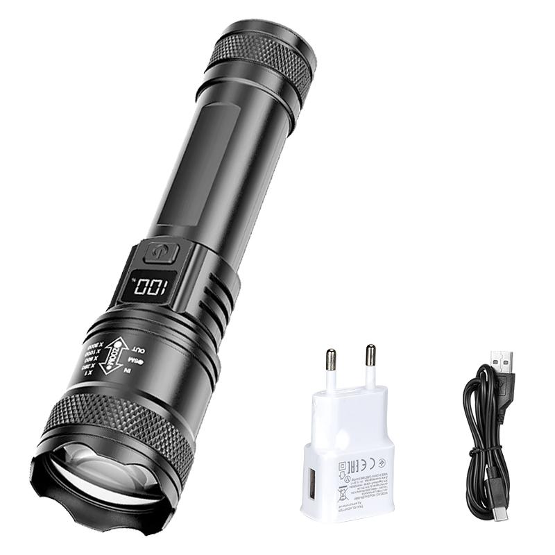 High Strong Power Led Flashlights 2000LM Tactical Torch with Display Light USB Charging Camping Fishing Emergency Zoom Lantern
