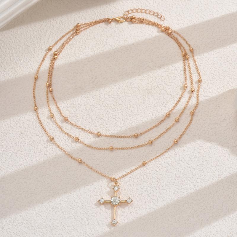 Diamond collarbone chain sweater chain alloy nklce women's multi-layered cross necklace