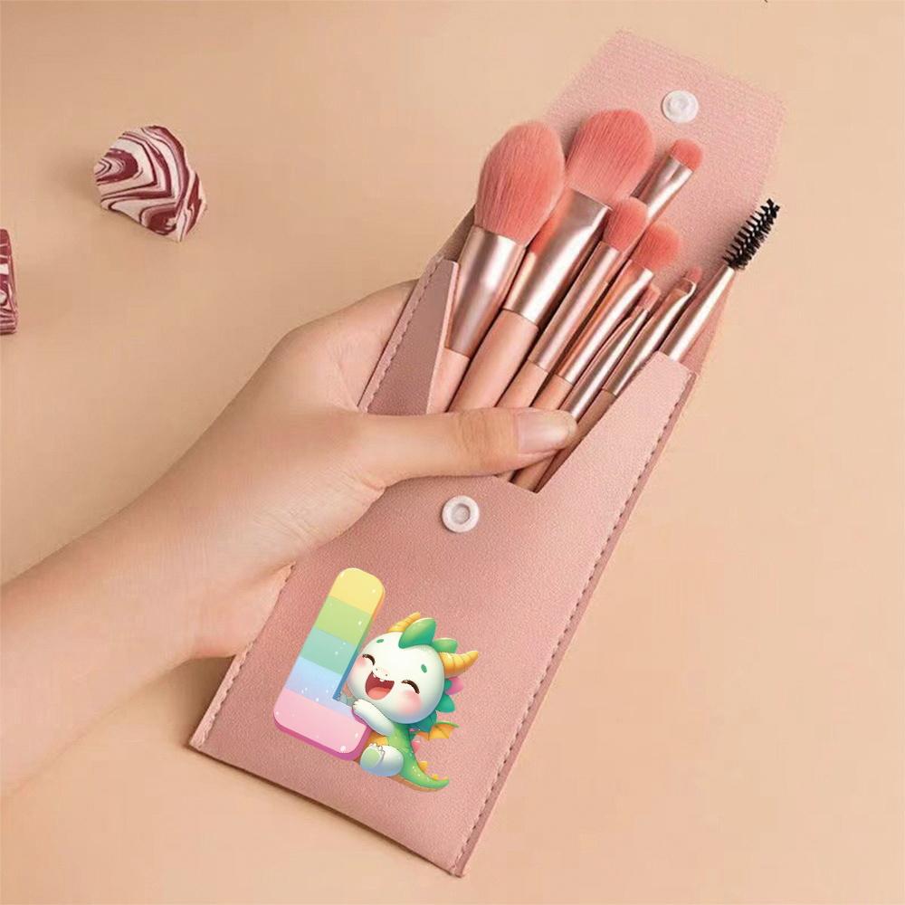 8pcs Pink Professional Makeup Brushes Set Soft Synthetic Bristles With Travel Case For Blush&Eyeshadow Cartoon Animal Pattern