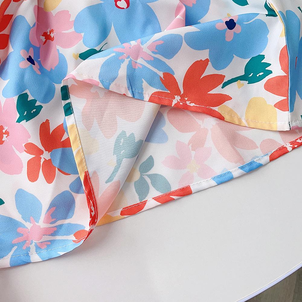 Children's Clothing Backless Design Floral Girl's Dress Summer Style Puff Sleeve Baby Girl Short Sleeve Dress Vacation Dress