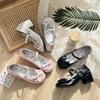 Girs Lovely Lolita JK  Shoes 2025 New Women High Heels Pumps Sweet Lace Bow Round Head Thick Heel Mary Jane Single Shoes