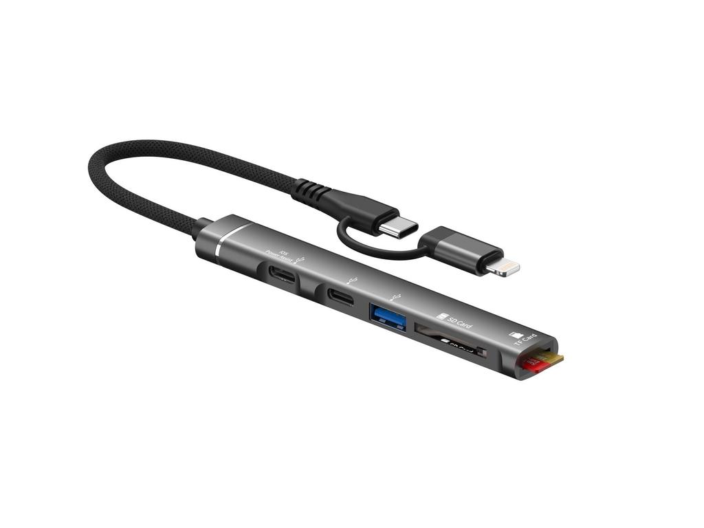 Multifunctional 5-Port Hub with TF/SD Card Reader & USB/Type-C for Apple & Android Devices