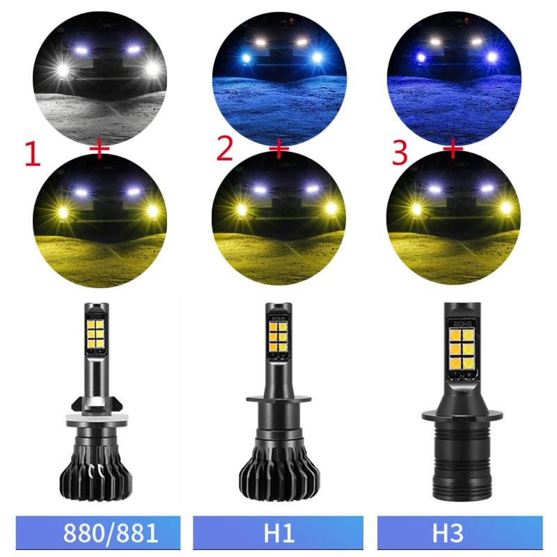 Car Highlight LED Anti Fog Lamp Bulb Dual Color H1 H3 880 881 Driving Light 2pcs