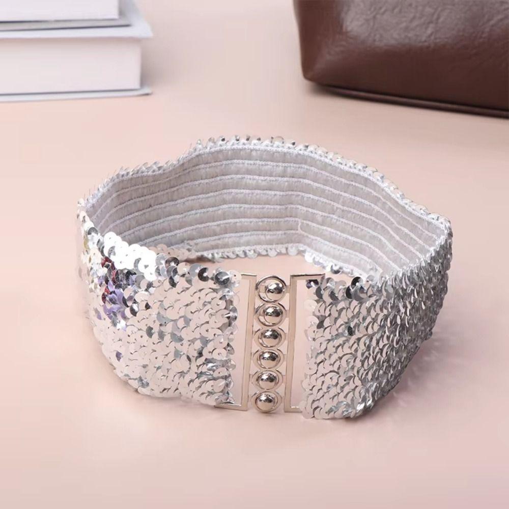 Metal Buckle Sequined Wide Corset Belt Wide Elastic Elastic Waspie Belt Casual Wear